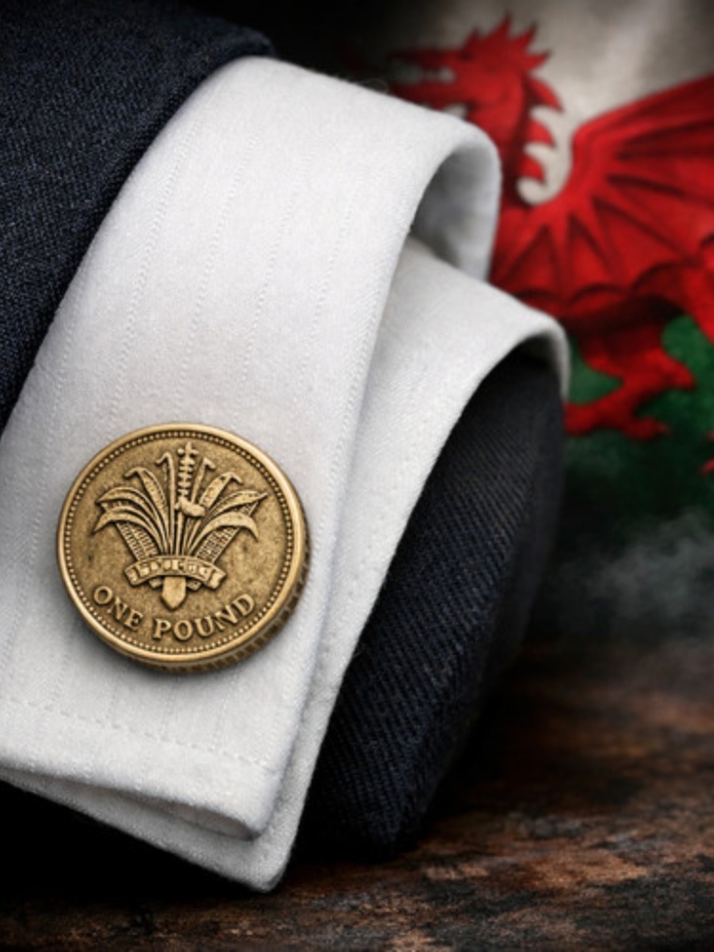 Welsh Heritage £1 Coin Cufflinks –Leek & Crown Design– Patriotic Symbol of Wales
